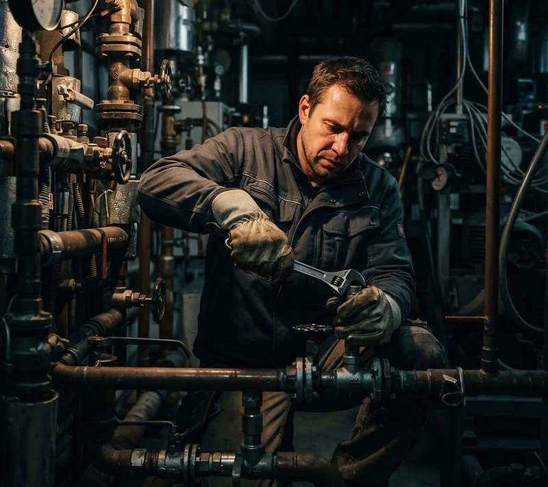 Installateur aan het werk in een technische ruimte