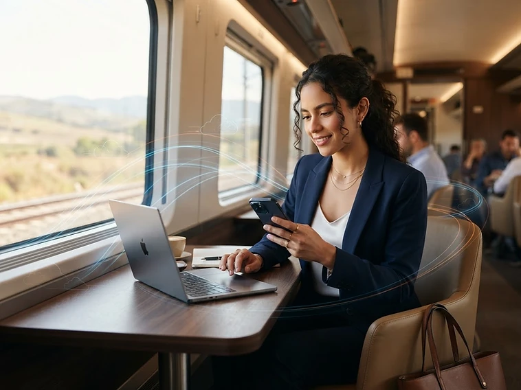 Profesional usando smartphone para mantenerse conectado mientras viaja