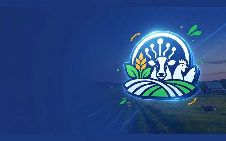 AgriFoodBiz-ai emblem over farm fields