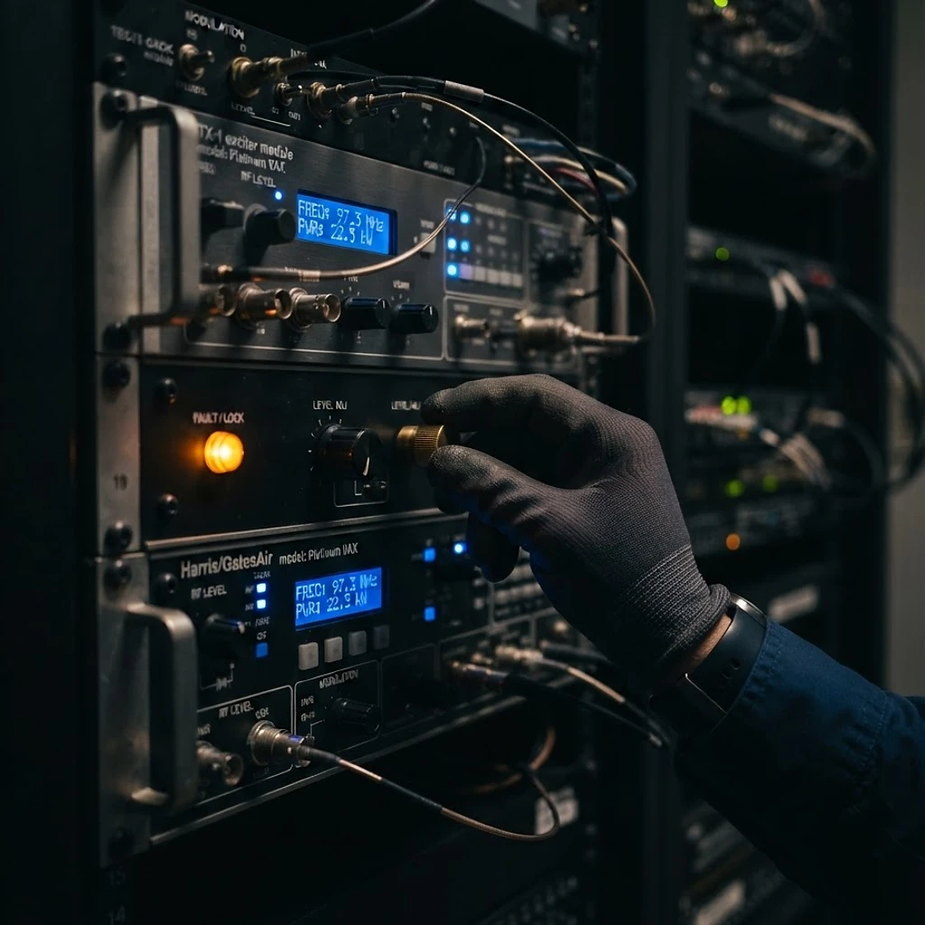 Engineer calibrating a transmitter