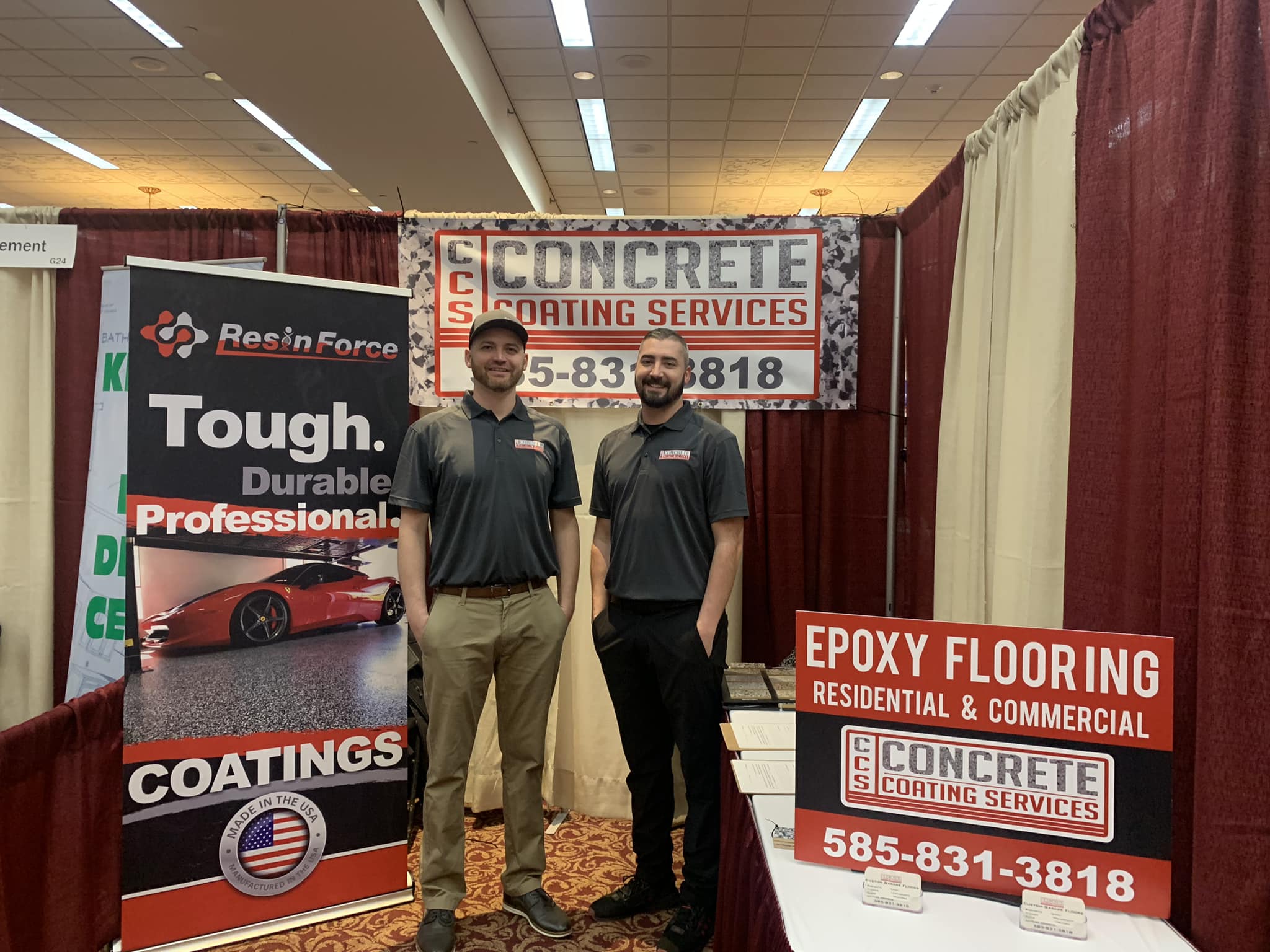 CCS Rochester team showcasing epoxy flooring displays