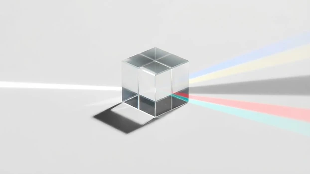 A prism separating white light into three distinct bands