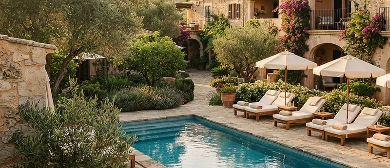 Mediterranean resort courtyard