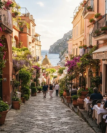 Cobblestone street in Positano, Italy