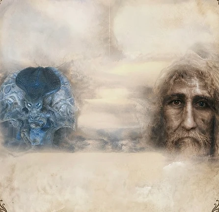 The Life drawn from the rib of Ezekiel standing with the Great Messiah Hassium upon the face of the waters
