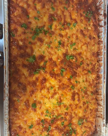 Baked mac and cheese with a crispy golden crust