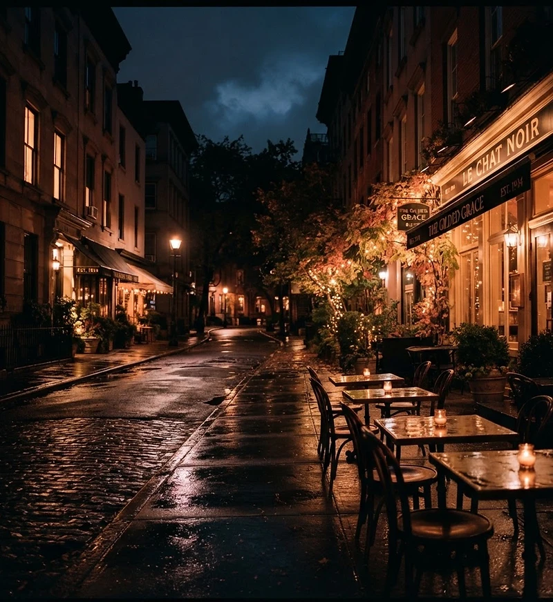 New York street at dusk with warm restaurant lights