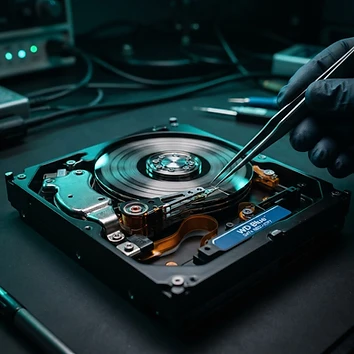 HD aberto com pratos expostos para recuperação de dados