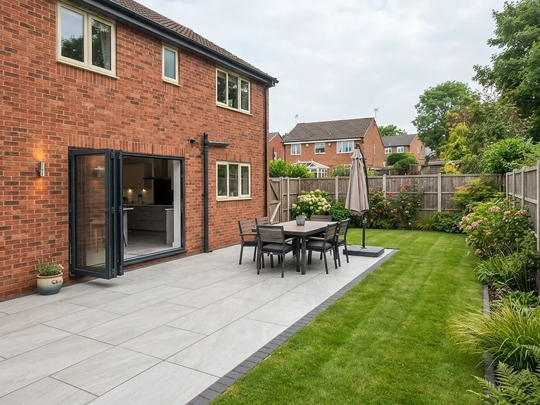 Porcelain patio with a crisp, level finish