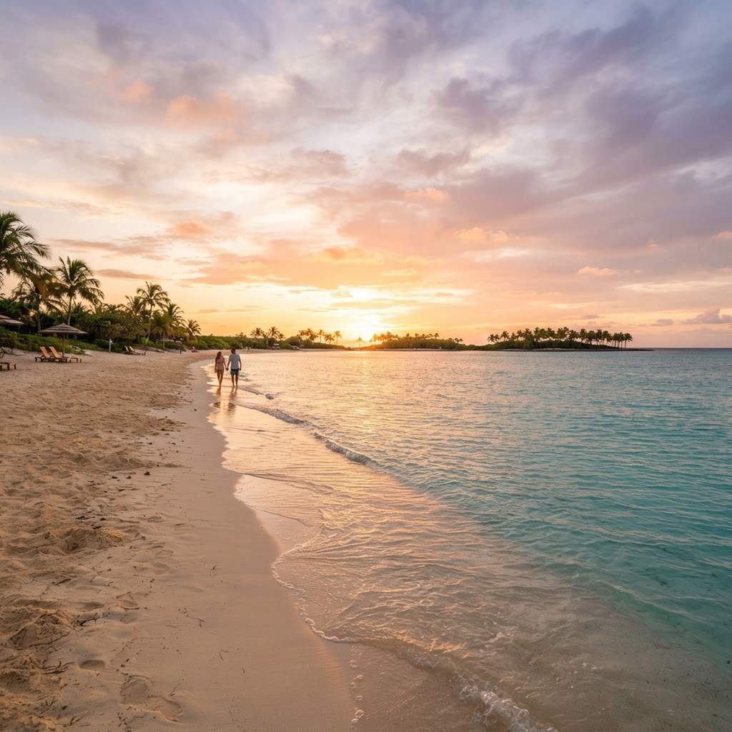Caribbean seascape at golden hour
