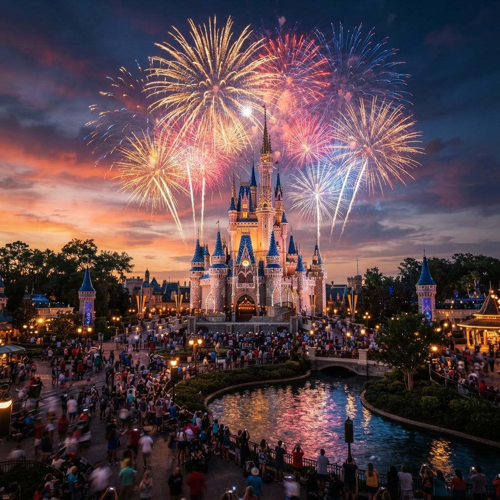 Disney Parks castle at sunset