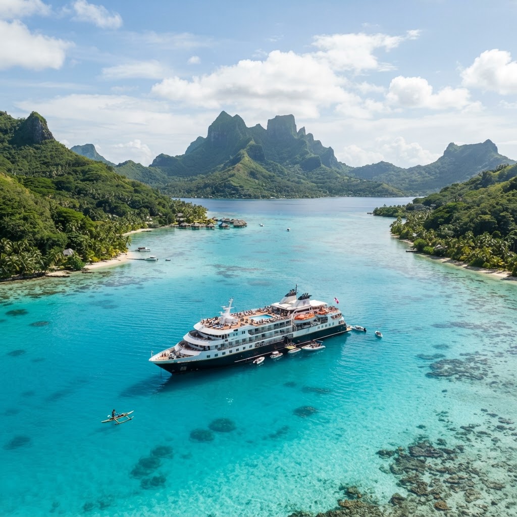 Ponant ship sailing pristine waters