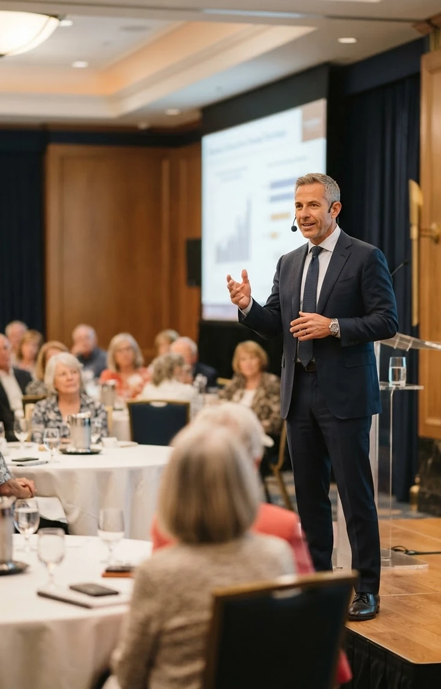Financial advisor presenting at an estate planning event