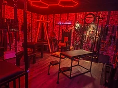 The dungeon bathed in red light