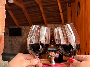 Brindis en el interior de la cabaña