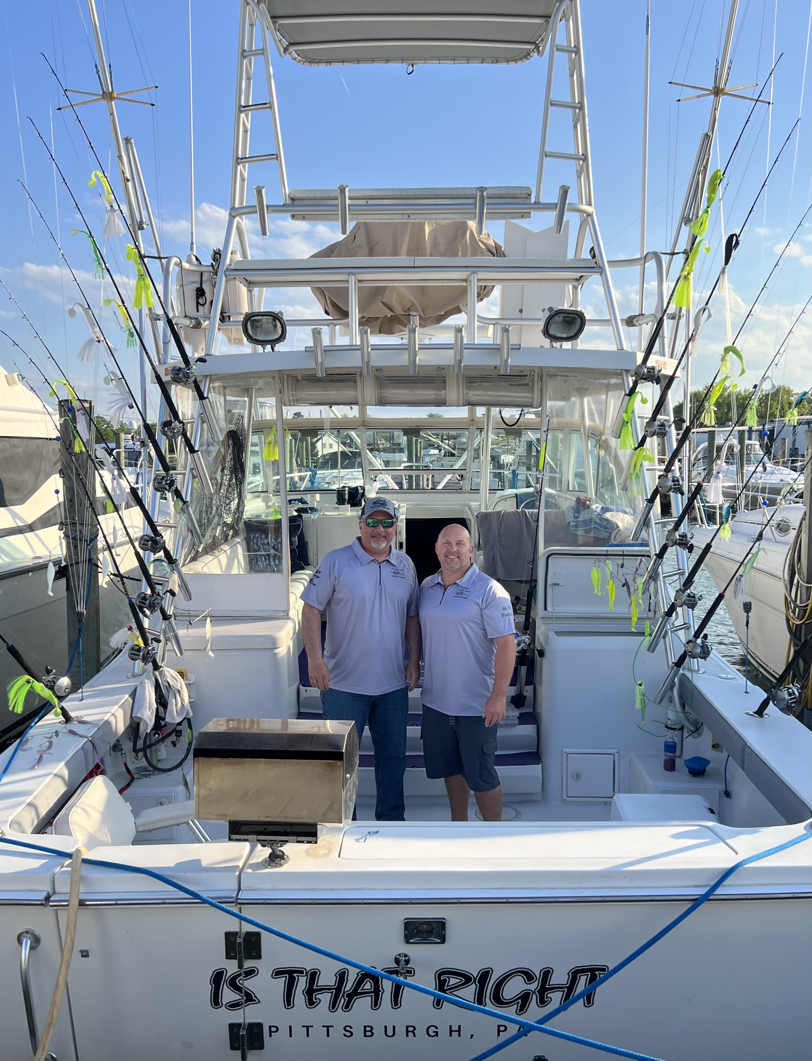 Capt. Ryan Rable and crew aboard the IS THAT RIGHT, docked at Long Bay Pointe Marina