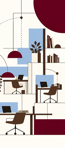 Illustration grand compte : plusieurs postes de travail en zones distinctes