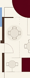 Illustration CHR : plan de salle en vue de dessus, tables rondes et chaises