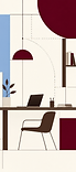 Illustration micro-entreprises : bureau épuré avec plante, ordinateur et étagère