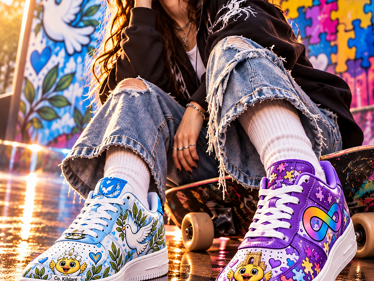 Two different Step Forward shoes representing causes
