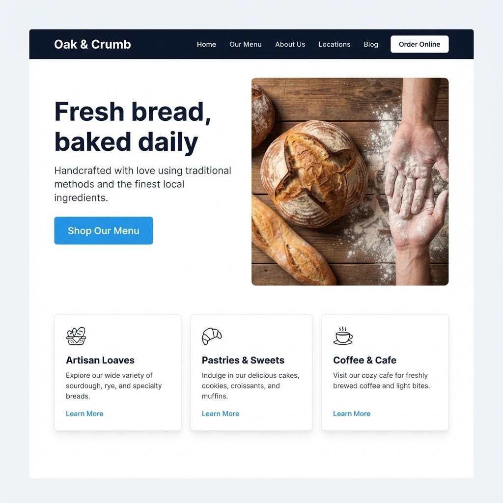 Illustrative website concept for a fictional bakery