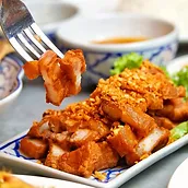 Crispy pork with fried garlic at Asia Thai Restaurant