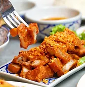 Crispy pork with fried garlic at Asia Thai Restaurant