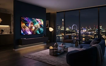 Modern living room television showing a live channel browsing interface
