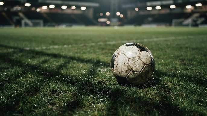 Football on a floodlit pitch at night, illustrating the motion demands of live sport on IPTV