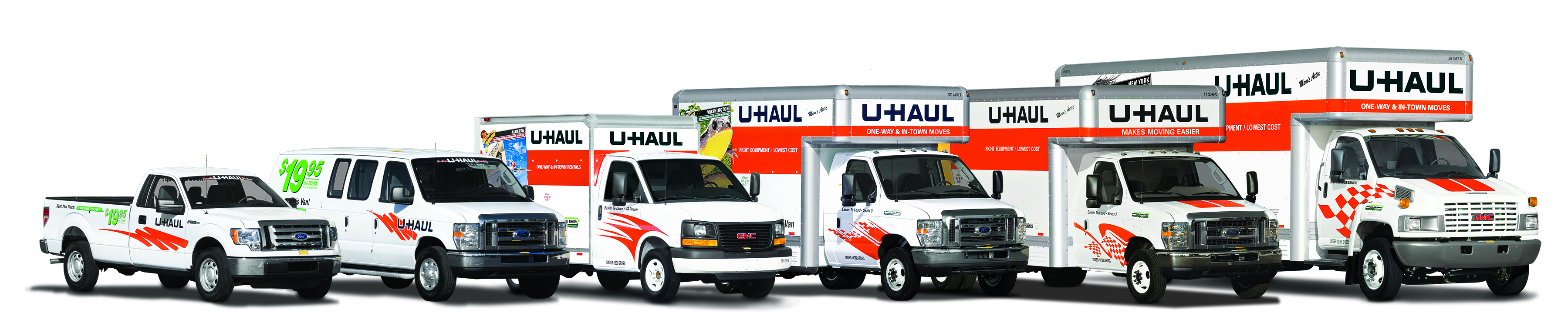 U-Haul truck lineup, from pickup and cargo van to moving trucks; view rental options at U-Haul