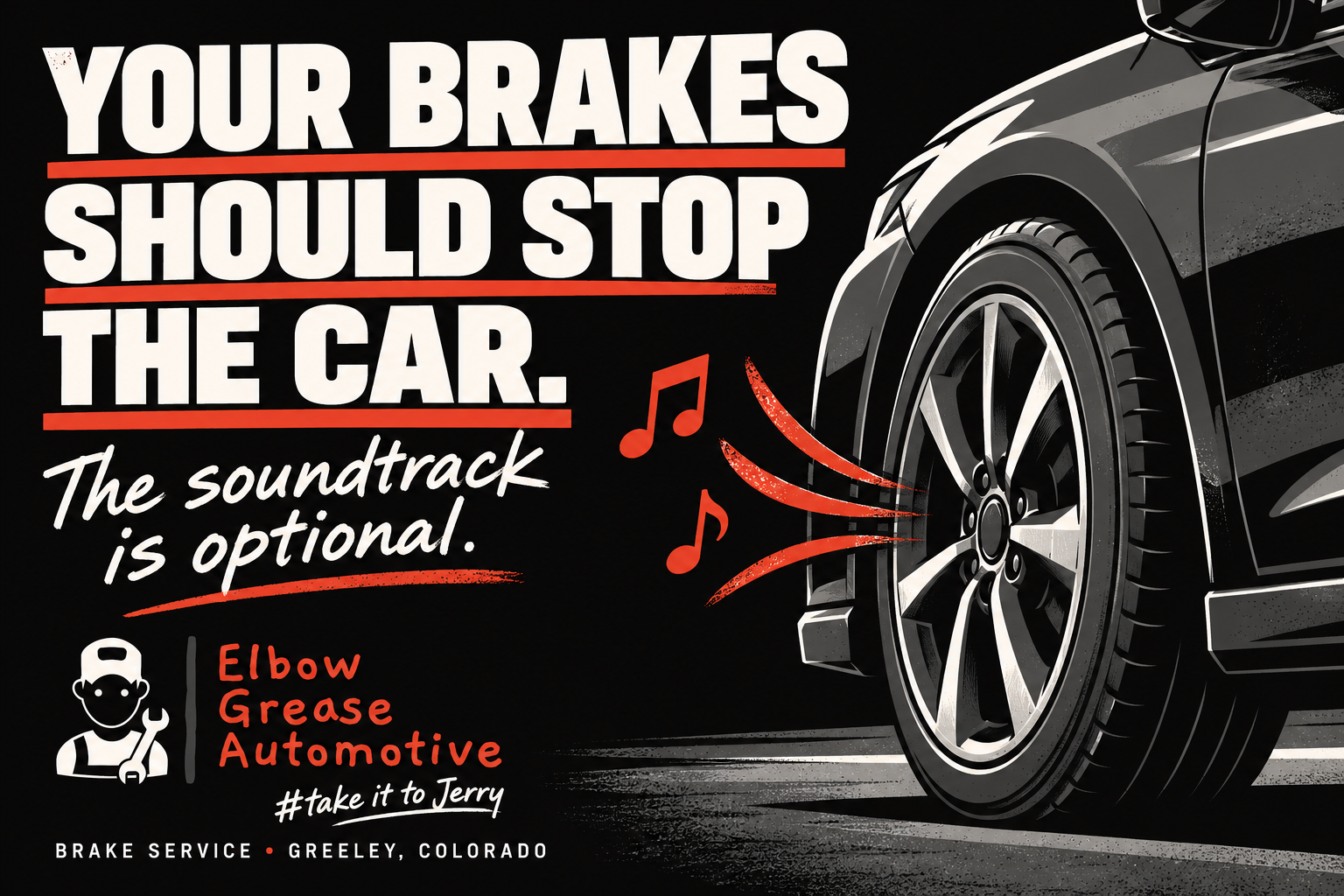 Your brakes should stop the car. The soundtrack is optional. Elbow Grease Automotive in Greeley.