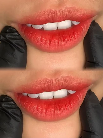 Lips beauty work by SW Beauty — Lip blush — before and immediately after.