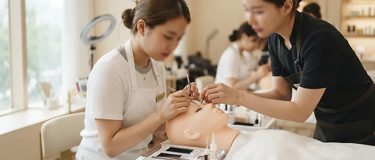 Academy student practising lash technique