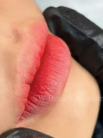 Lips beauty work by SW Beauty — Healed lip blush, close up.