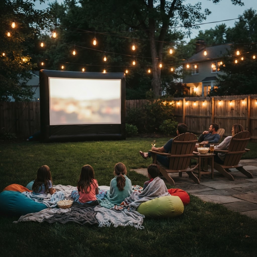 Family movie night under the stars