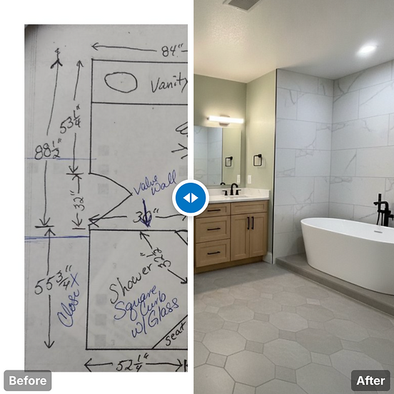 Bathroom remodeling plan and completed bathroom by Home Res-Q