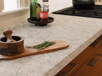 Traditional-style natural stone countertop with a rounded edge profile