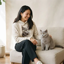 British Shorthair personalised pet portrait on a hoodie