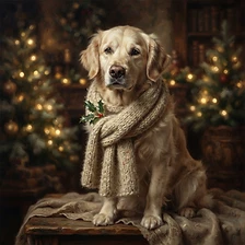 Christmas pet portrait art style