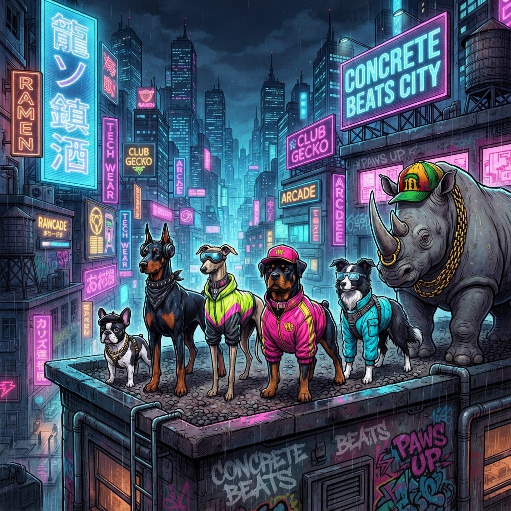 The K-9 Crew on the rooftops of Concrete Beats City