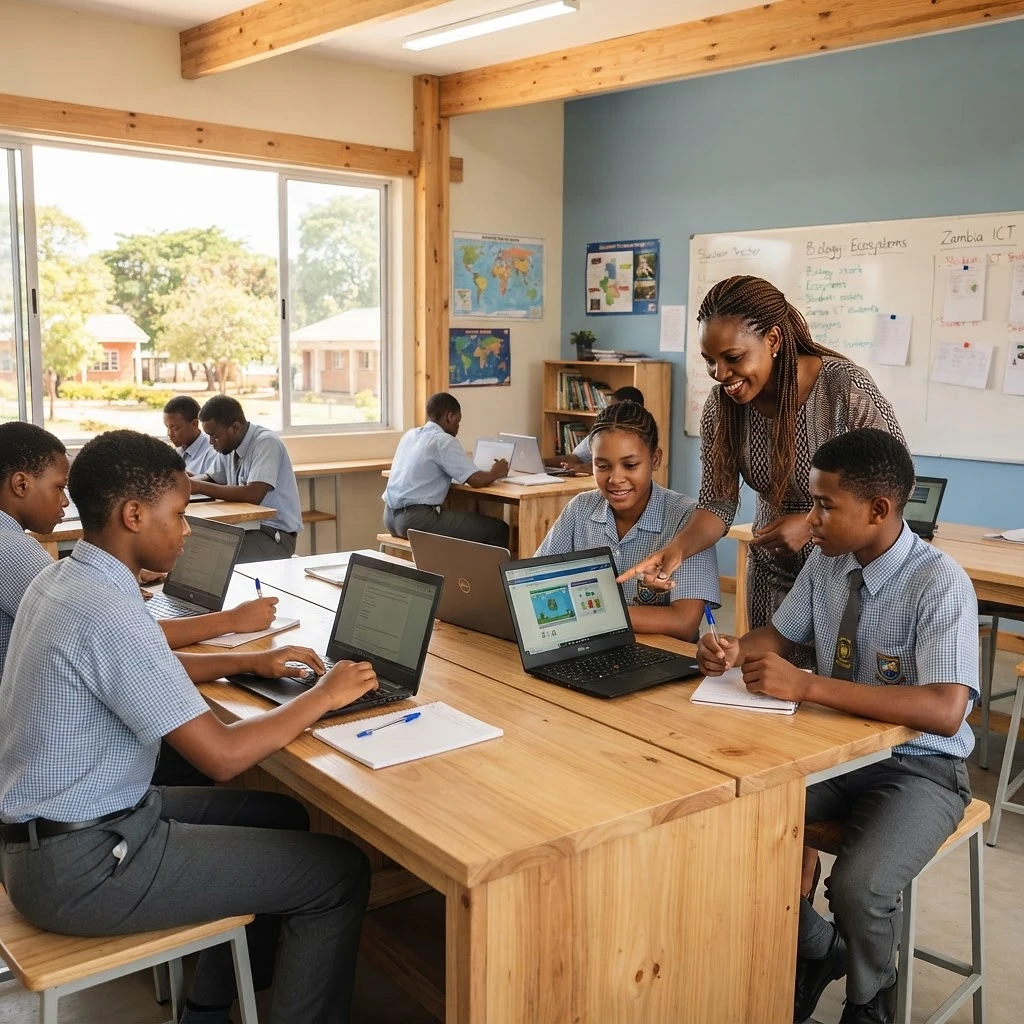Students learning in a modern classroom