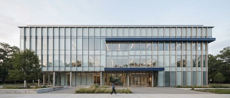 Modern medical research building in glass and steel