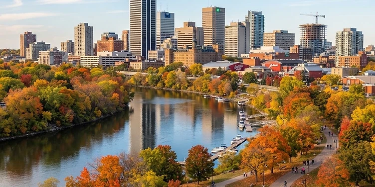 London, Ontario skyline along the Thames River