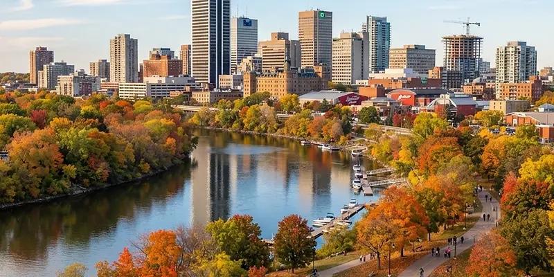 London, Ontario skyline along the Thames River