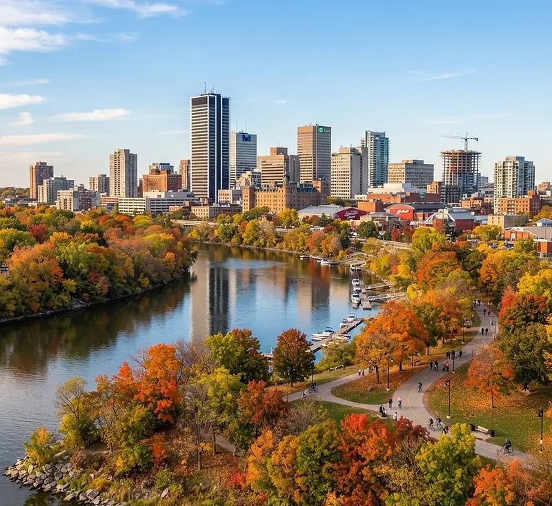 London, Ontario skyline along the Thames River