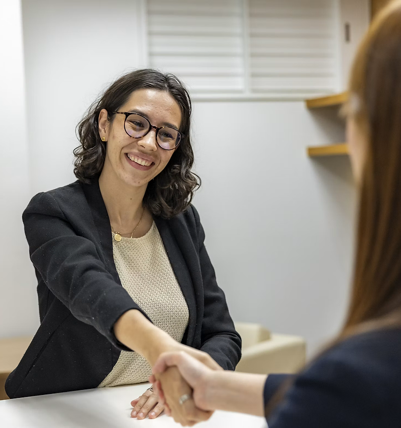 Staffing agency website design: recruiter meeting a job candidate