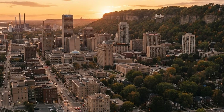 Hamilton, Ontario skyline with the Niagara Escarpment