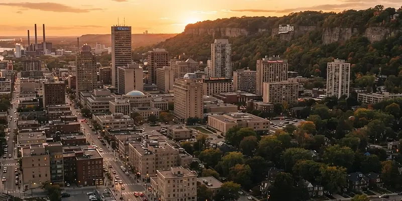 Hamilton, Ontario skyline with the Niagara Escarpment