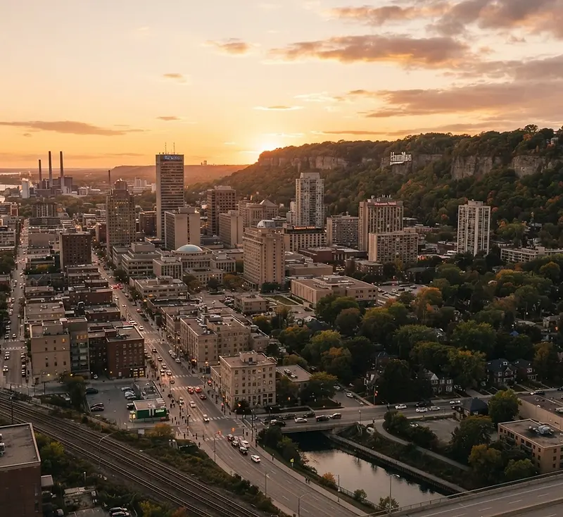 Hamilton, Ontario skyline with the Niagara Escarpment