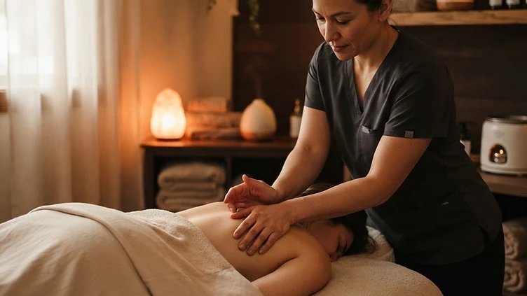 Massage Therapist checking new job requests on his phone